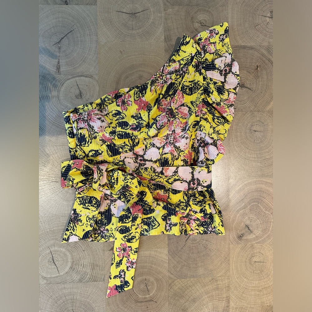 One shoulder yellow printed tanktop
